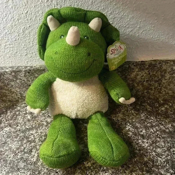 Spark Create Imagine Knit Green Dinosaur Plush Rattle 14" Stuffed  Animal Lovey - Picture 1 of 2